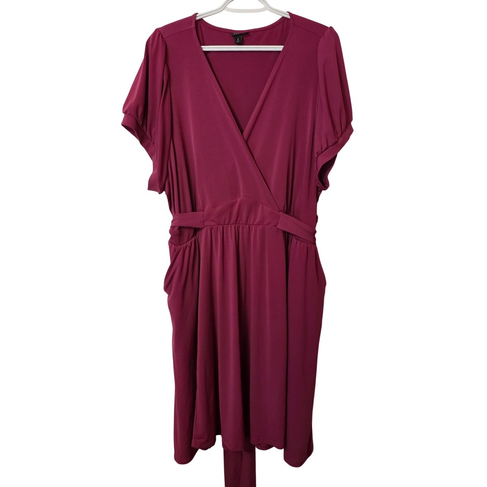 Torrid Womens Plus Size 4 Berry Wine Surplice Wrap Dress‎ Short Sleeve Pockets